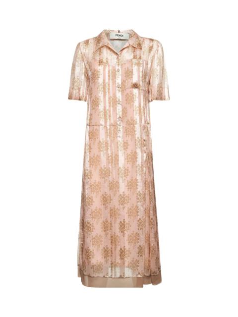 Fendi Women Pink Floral Chiffon Shirt Dress