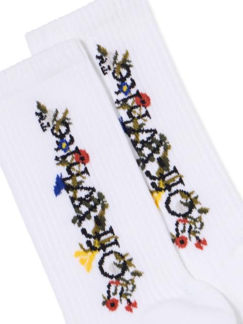 Off-White Floral Pattern Mid Socks