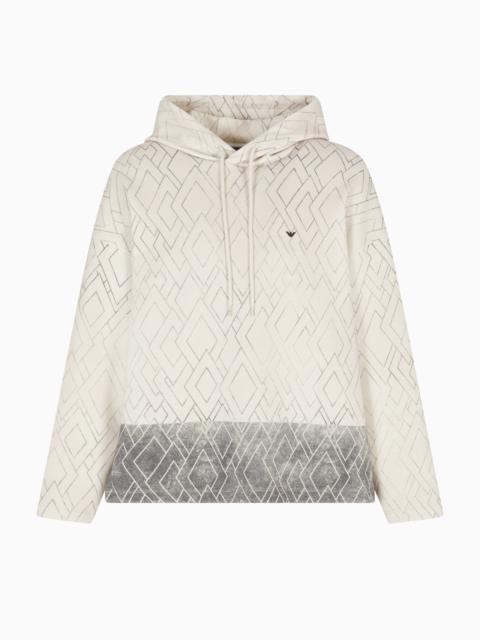 EMPORIO ARMANI ASV SWEATSHIRT IN DOUBLE JERSEY WITH HOOD AND ALL-OVER DIAMOND PRINT