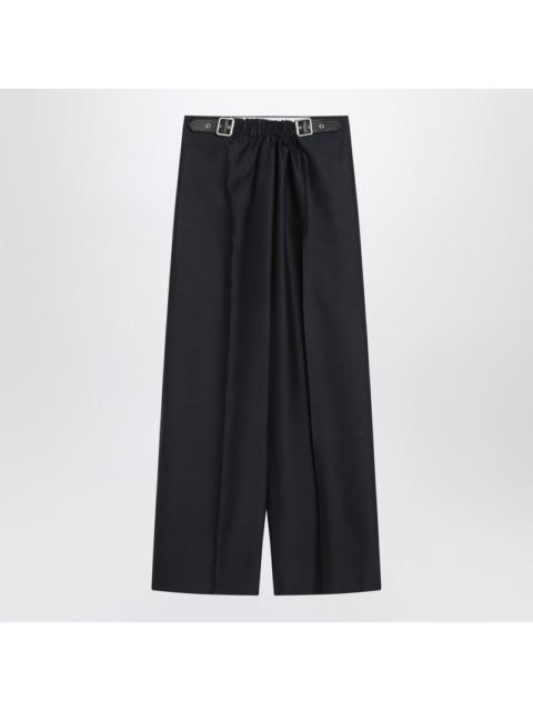 Loewe Loewe Navy Blue Wool And Silk Trousers With Belt Women