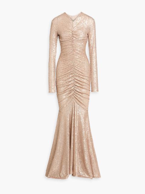 NORMA KAMALI Ruched sequined stretch-mesh gown