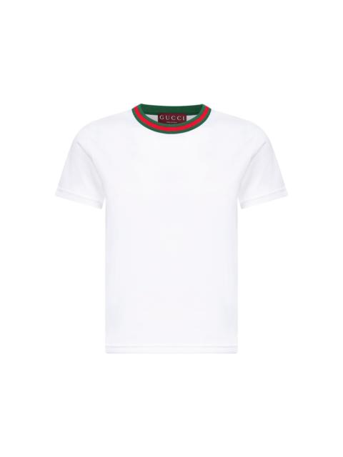GUCCI Gucci Women White Cotton Jersey Web Trim T-Shirt