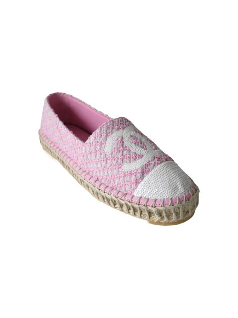 CHANEL Chanel Espadrilles Tweed Lambskin Flats Light Pink White