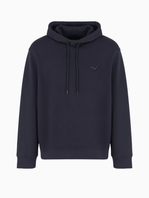 EMPORIO ARMANI Double-jersey hooded sweatshirt with flocked logo