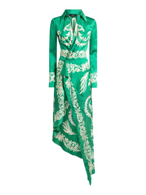 Etro Wrapped Satin Midi Dress green