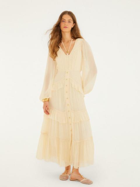 FARM RIO Butter Yellow Ruffled Buttoned Maxi Dress