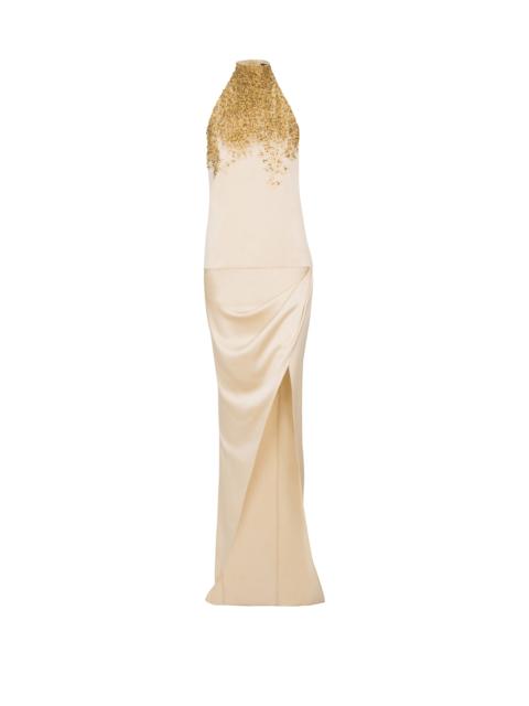 Balmain Silk halterneck dress with Sand Effect embroidery