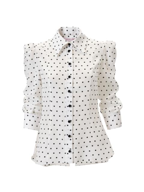 CAROLINA HERRERA Collared Dot-Print Double Crepe de Chine Shirt black/white