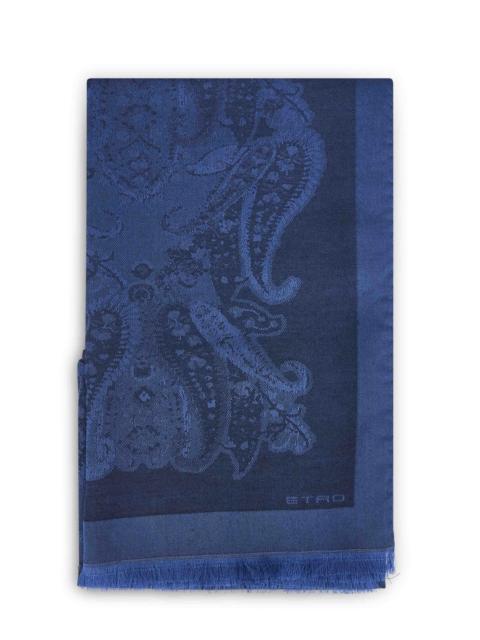Etro Etro Women Blue Jacquard Cotton Blend Paisley-Pattern Scarf