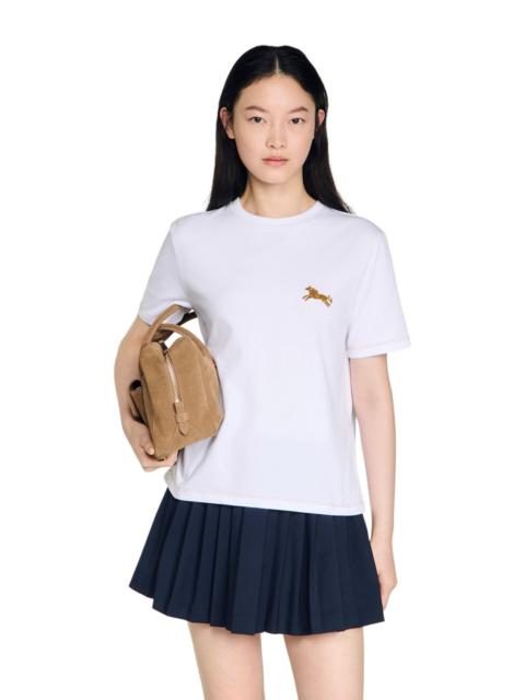 Sandro SANDRO Horse embroidery cotton T-shirt in White at Nordstrom