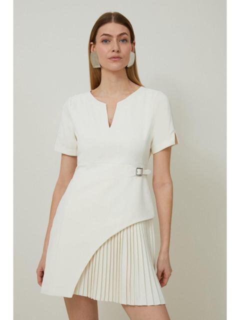 KAREN MILLEN Tailored Military Pleat Short Sleeve Mini Dress