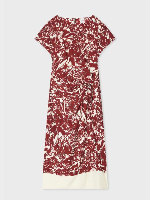 Paul Smith Women's Maroon and Ecru 'Avant Garden' Tie-Waist Midi Dress