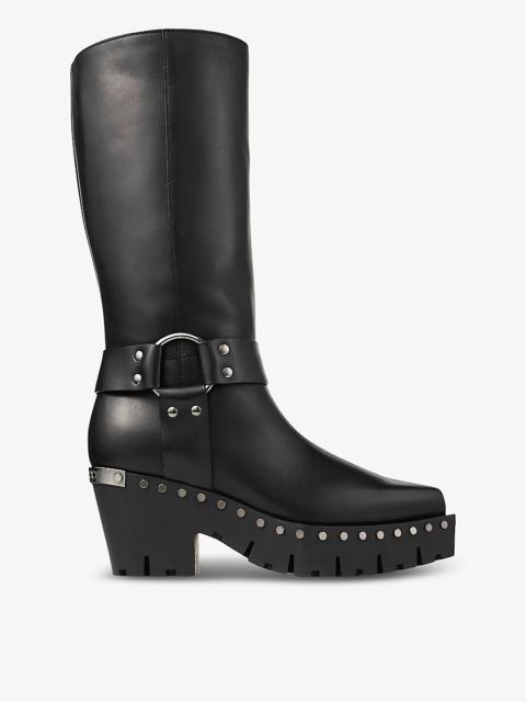 Quinn 75 studded leather heeled mid-calf boots