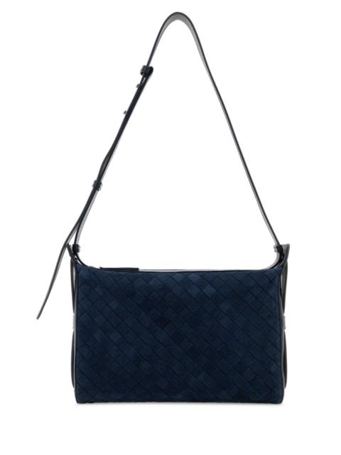 Bottega Veneta Bottega Veneta Men Navy Blue Suede Tribeca Handle Crossbody Bag