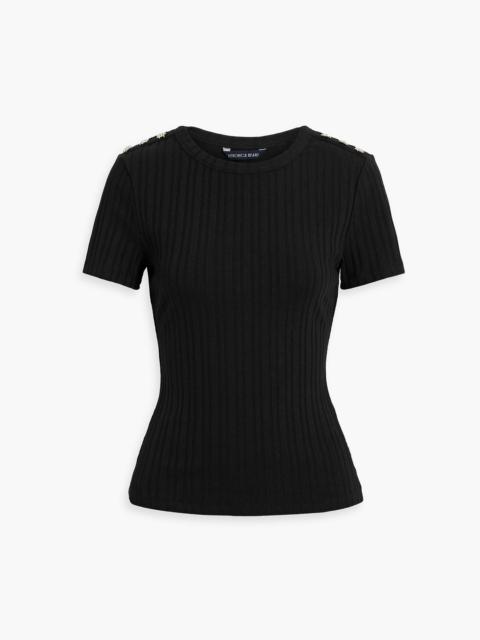 VERONICA BEARD Draya embellished ribbed cotton-blend top