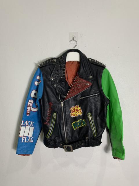 Vintage Biker Punk Leather Double Collar Jacket(Rework)