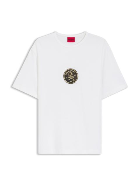HUGO EMBROIDERED-BADGE T-SHIRT IN COTTON TERRY