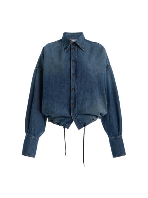 BRANDON MAXWELL The Leland Eyelet Denim Shirt medium wash