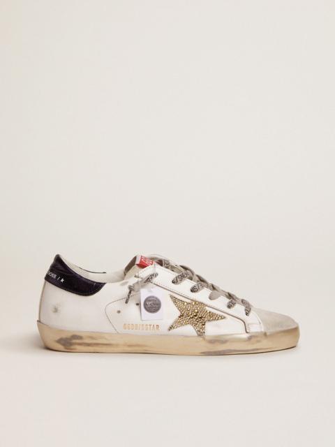 Golden Goose Super-Star LTD sneakers with blue heel tab and Swarovski crystal star