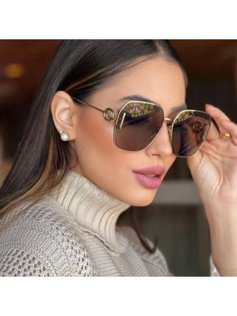 GUCCI NEW GUCCI GG1207SA 005 GOLD WOMEN OVERSIZED GOLD BROWN SUNGL