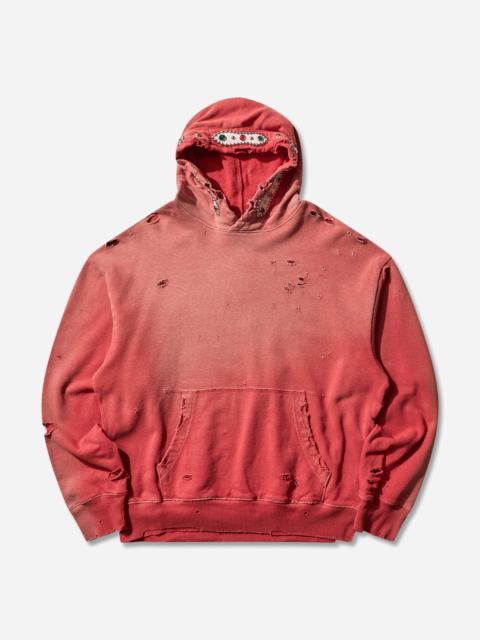 Kapital Men's Sweat Knit Thriller Damaged Hoodie (Studs) Red