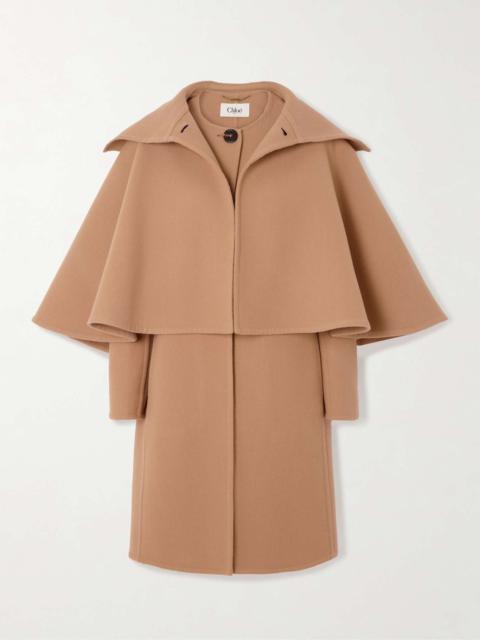 Cape-effect layered wool and cashmere-blend coat