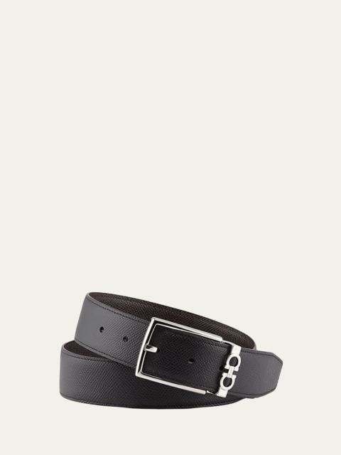 FERRAGAMO Men's Reversible Textured Leather Belt with Classic Buckle