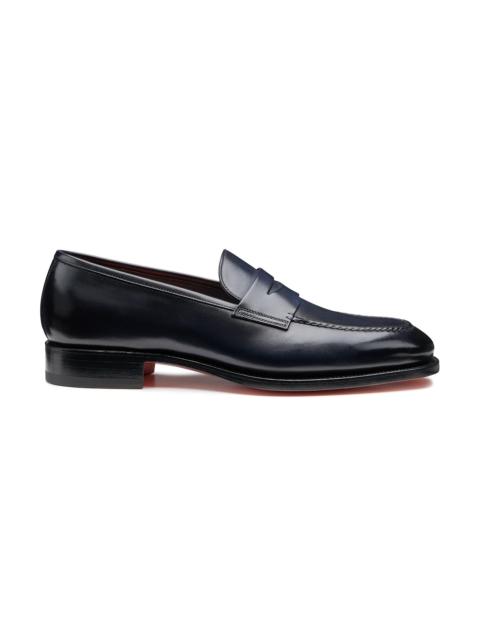 Santoni Men's blue leather penny loafer