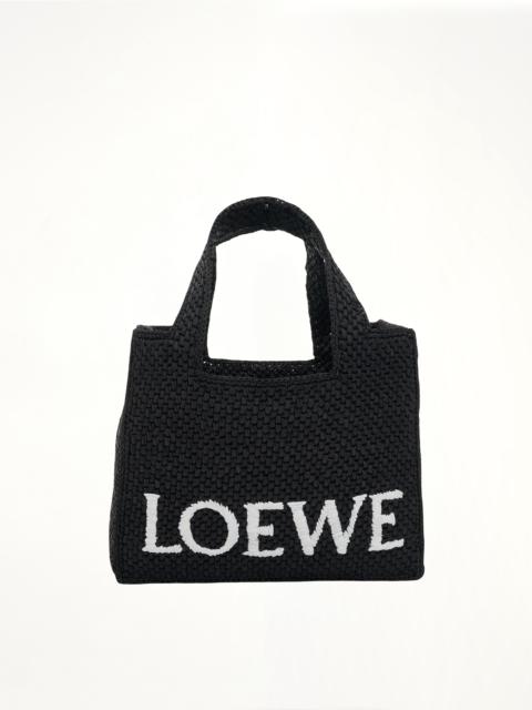 Loewe Small Logo Font Tote Bag in Raffia and Calfskin in Black