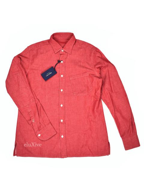Other Designers Boglioli Red Herringbone Woven Cotton Button Down Shirt NWT