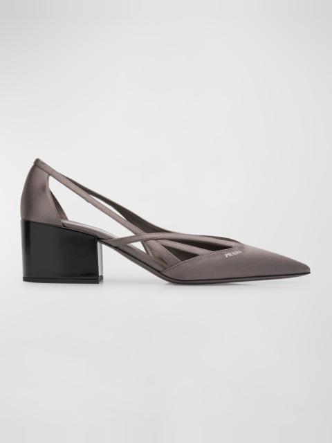 Satin Cutout Block-Heel Pumps