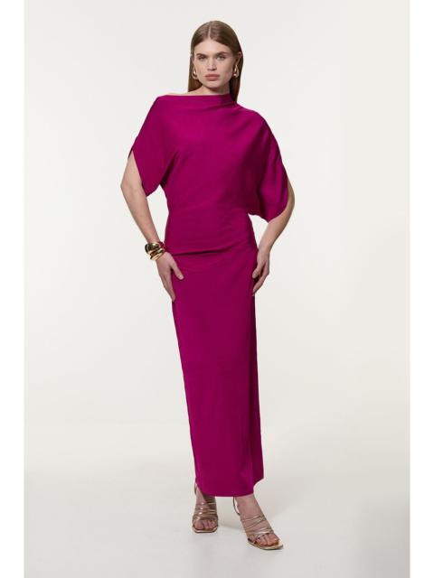KAREN MILLEN Slinky Viscose Knit Dropped Waist Asymmetric Maxi Dress