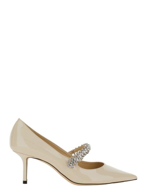 JIMMY CHOO Jimmy Choo Women 'Bing' White Pumps With Crystal Embellishments And High Cone Heel In Patent Leather