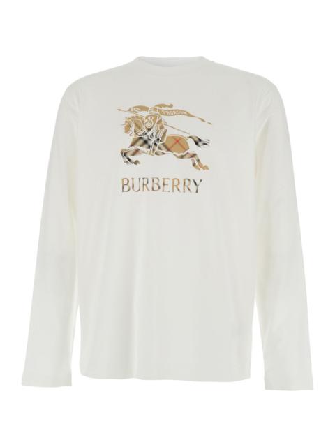Burberry Burberry Men White Crewneck T-Shirt With Ekd And Logo Lettering Embroidery On The Front In Cotton Ma