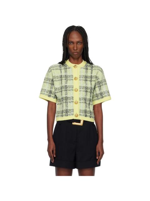 Balmain Yellow Buttoned Shiny Light Tweed Cardigan