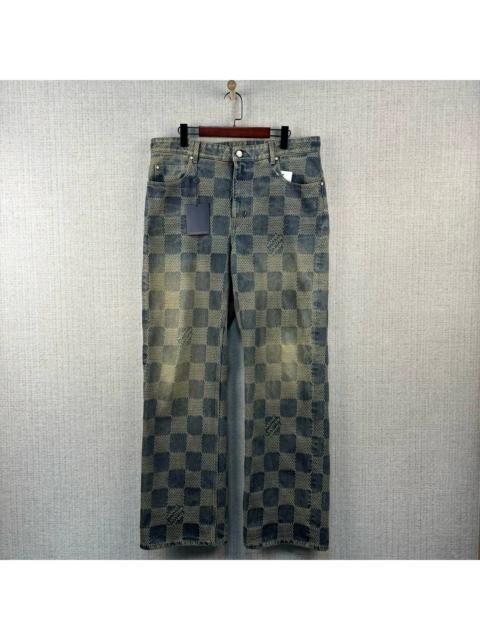 Louis Vuitton Louis Vuitton Washed Distressed Damier-Pattern Jeans