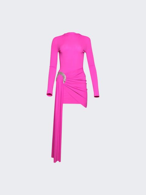 David Koma Drape Overlay Mini Dress With Crystal Spiral Fuschia And Silver