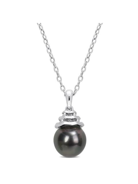 Other Designers AMOUR 8.5-9mm Freshwater Cultured Pearl and 1 1/3 CT TGW Created White Sapphire Floral Pendant In St