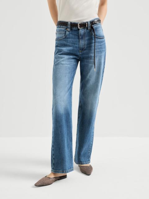 Brunello Cucinelli Comfort cotton denim contemporary loose trousers with monili