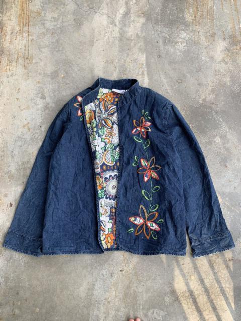 Other Designers Vintage Alfred Embroided Flora Buttonless Cardigan Denim
