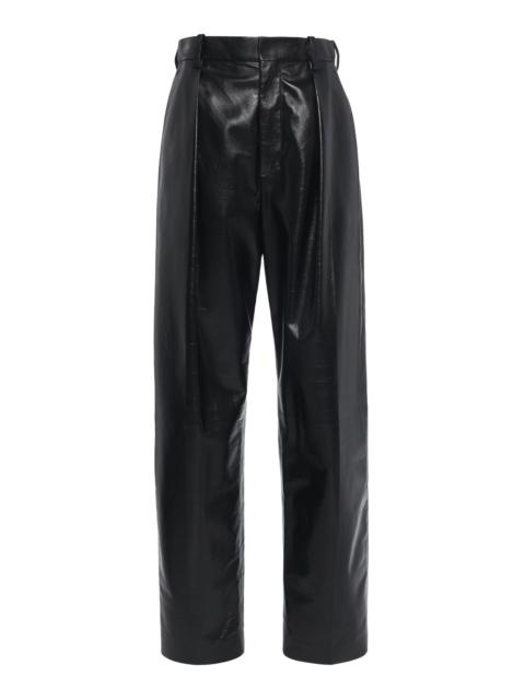 Bottega Veneta Pleated Leather Straight-Leg Pants black