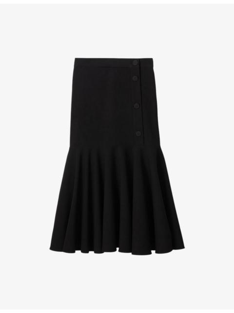 Sandro Ruffle-Hem High-Rise Stretch-Woven Midi Skirt