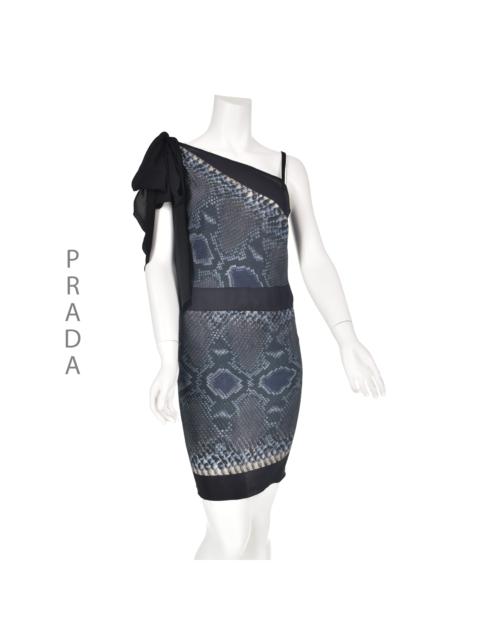 Vintage 1990s Blue Silk Snakeskin Print Backless Mini Dress 