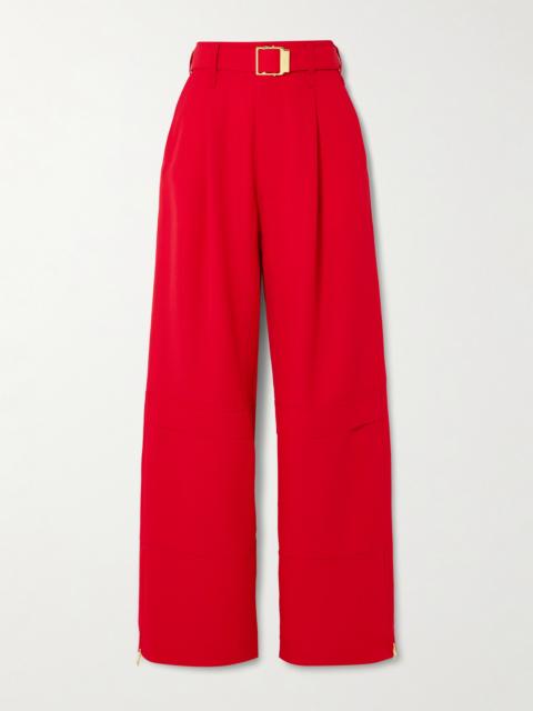 AMI Paris Belted Zip-detailed Wool-canvas Wide-leg Pants