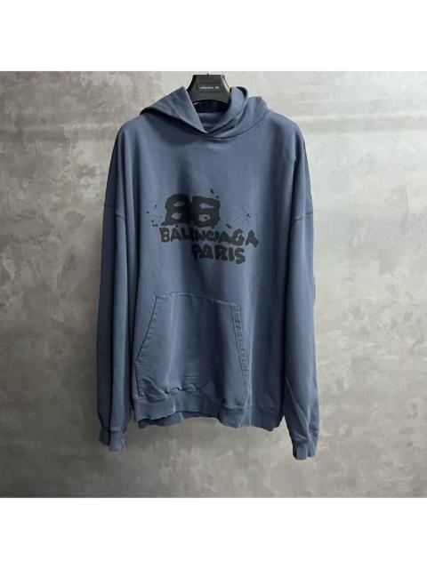 BALENCIAGA Balenciaga Blue Long-Sleeve Sweatshirt with Logo Print