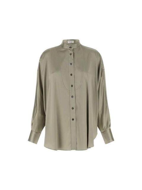 Brunello Cucinelli BRUNELLO CUCINELLI $3250 Olive Silk Satin Shirt New & Authen