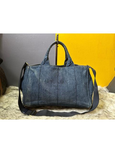 Prada Authentic Prada Canapa Denim Blu Medium Tote Bag