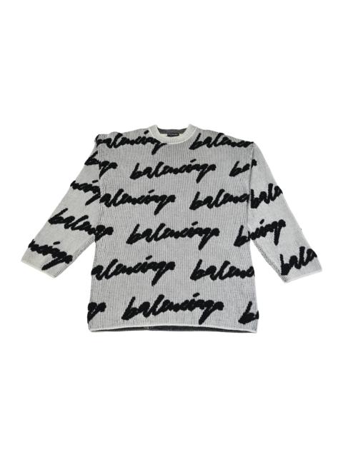 BALENCIAGA Balenciaga Scribble Logo Intarsia Knit Oversized Sweater Black White