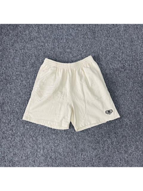 BALENCIAGA Balenciaga off-white double-B lock embroidery elastic waist shorts,