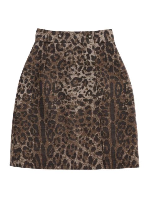 Dolce & Gabbana Wool Jacquard Skirt With Leopard Motif
